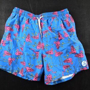 Uzzi The Land and Ocean Blue Pink Flamingo Swim Trunks Mens Large